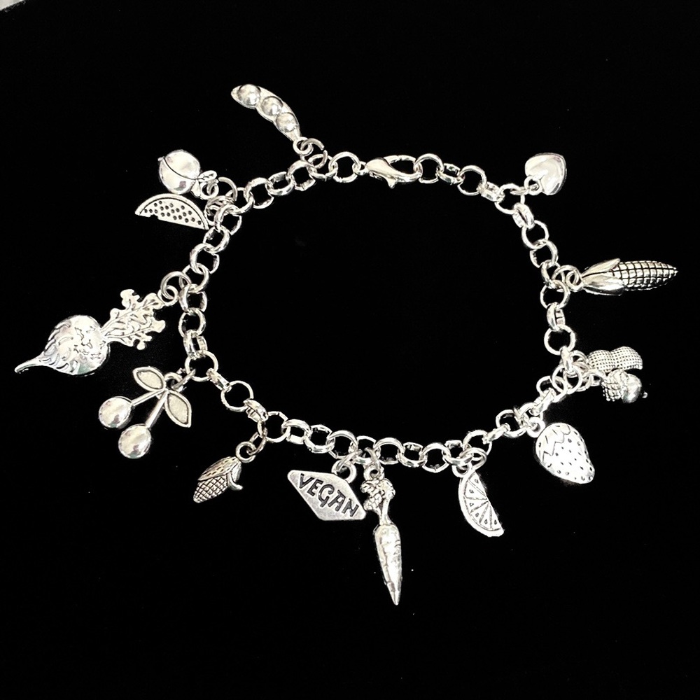 Farmers Market Vegan Charm Bracelet Vegetarian Fruits Vegetable Charms
